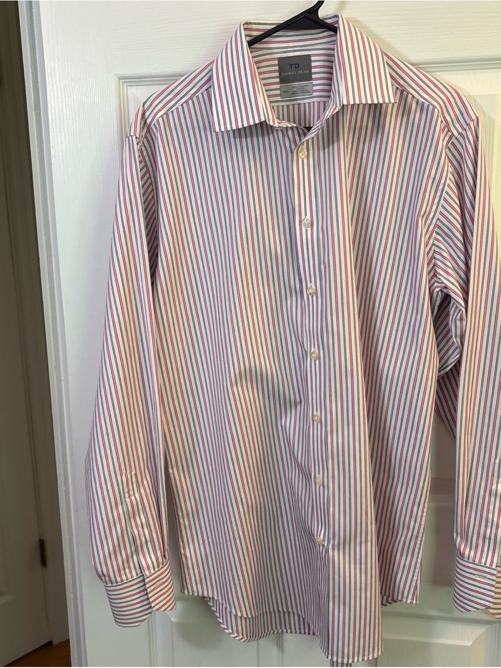 Thomas Dean Striped Dress Shirt in Pink and Blue